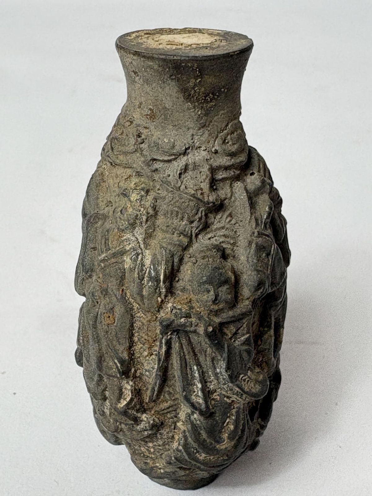 Snuff Bottle   Chinese – Patinated Metal Relief Immortals Scene (Qing/Republic Style) photo vinterior