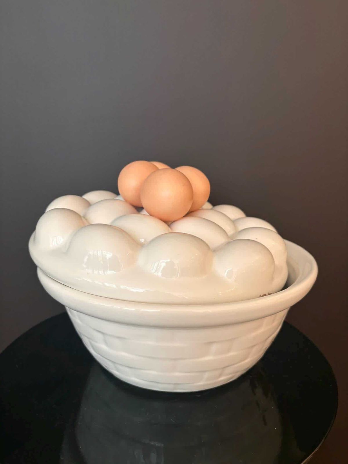 photo furniture Vintage Italian Majolica Egg Tureen With Lid – Mid Century Ceramic Bowl, Farmhouse Kitchen Decor