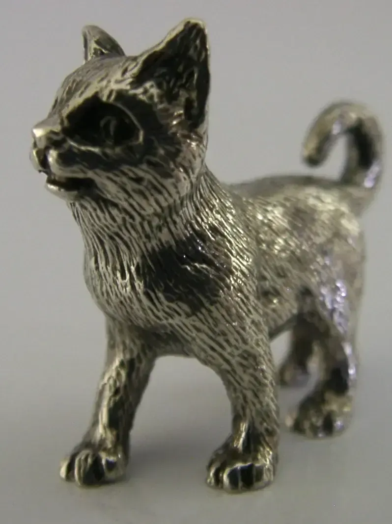 Figurine de chaton en argent sterling anglais, Londres, vers 1993, 18 g photo for sale