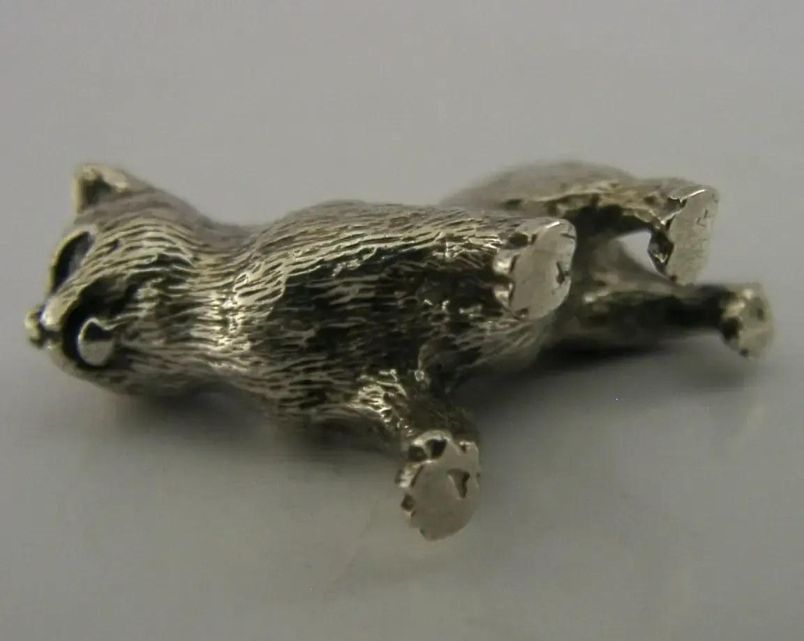 English Sterling Silver Cast Cat Kitten Figure London C1993 Animal 18g photo 85.0