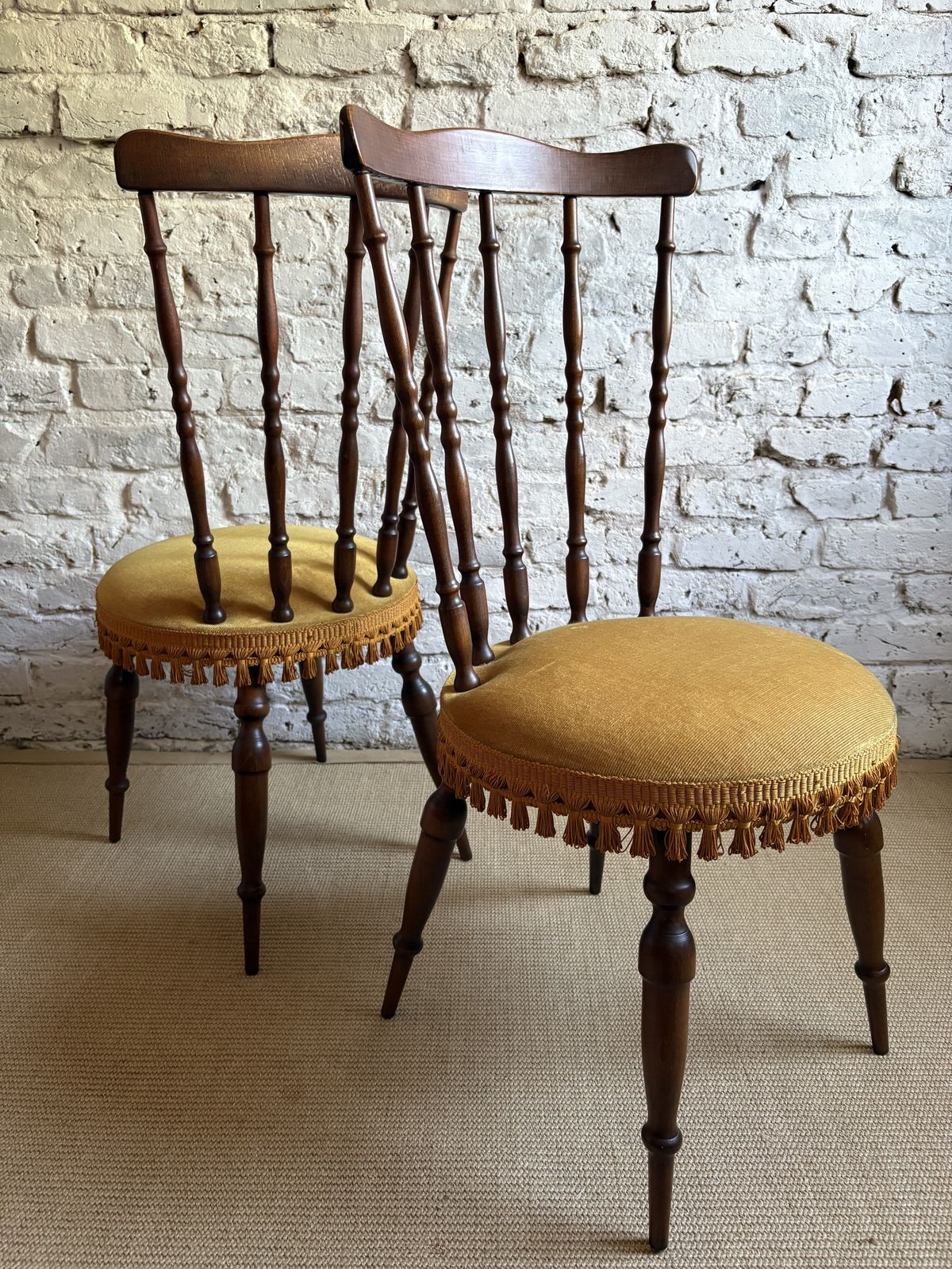 A Pair Of French Upholstered Occasional Chairs With Tassel Trim photo for sale