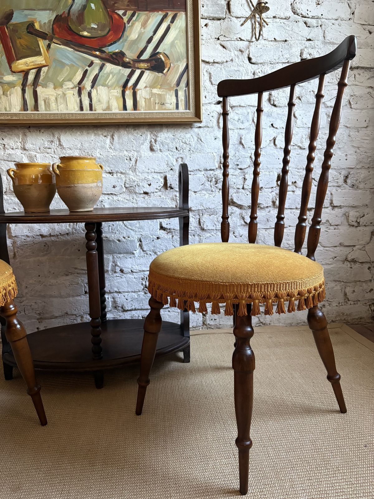 photo furniture A Pair Of French Upholstered Occasional Chairs With Tassel Trim