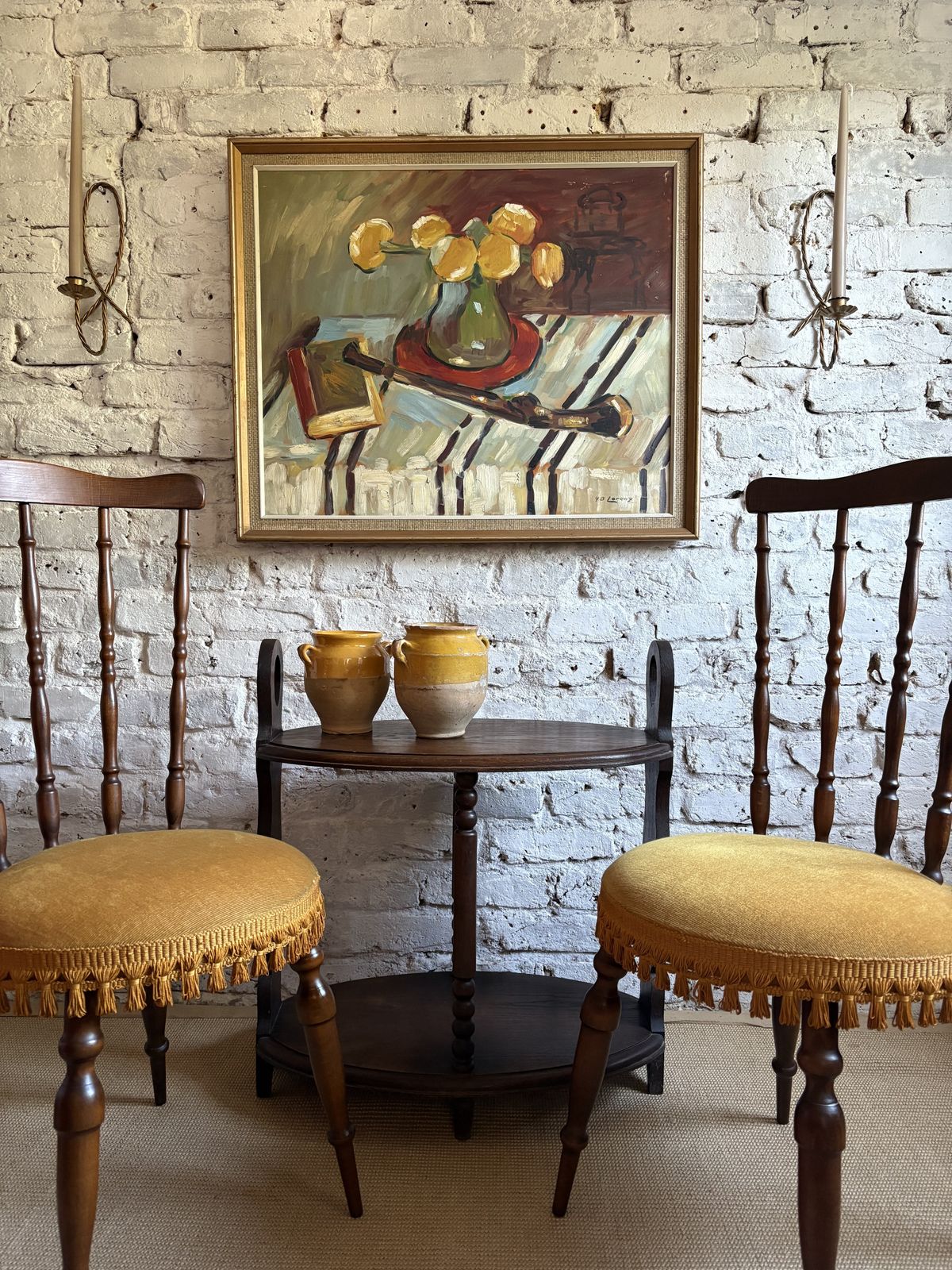Furniture A Pair Of French Upholstered Occasional Chairs With Tassel Trim photo