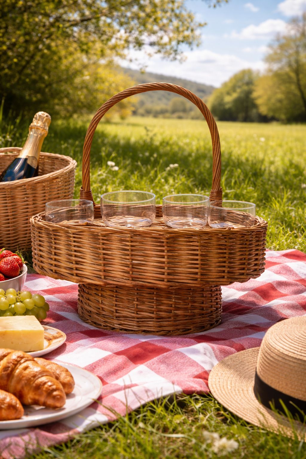 Vintage French Champagne Picnic Basket With 11 Coupe Glasses photo 200.0
