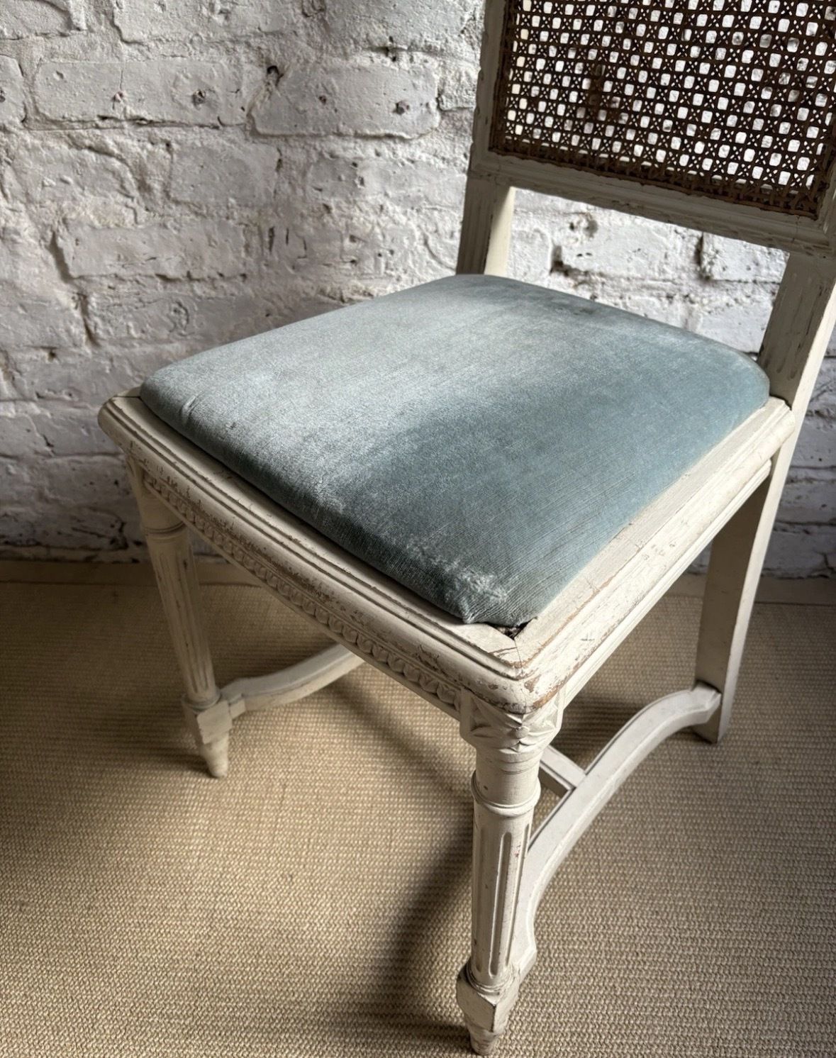 photo for sale Pair Of French Painted Rattan Chairs