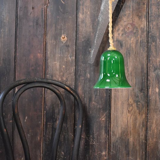 Vintage Green Glass Bell Shade Pendant Ceiling Downlight With Hemp Braided Flex photo furniture