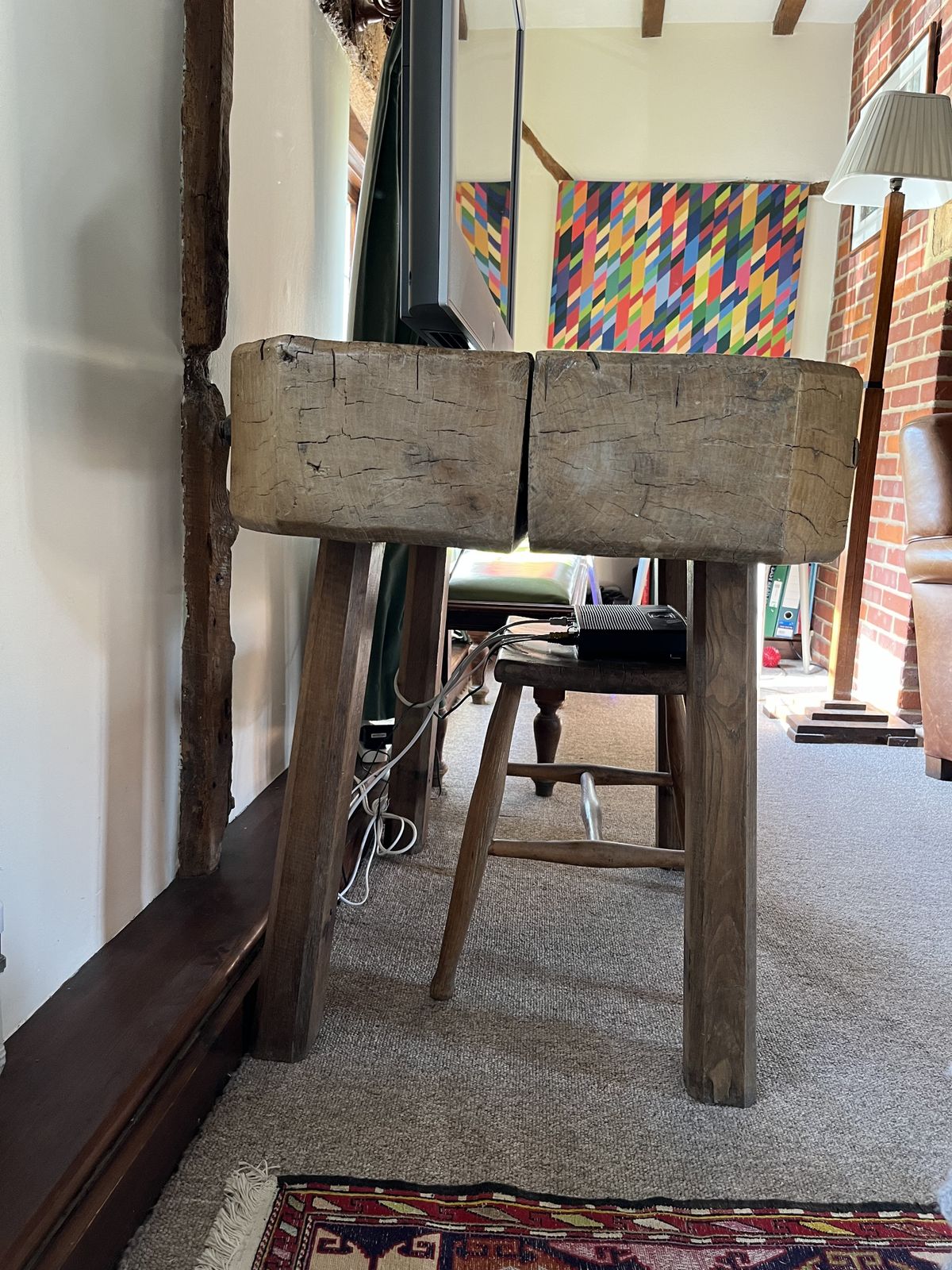 Rare French Antique Pine Butchers Block photo for sale