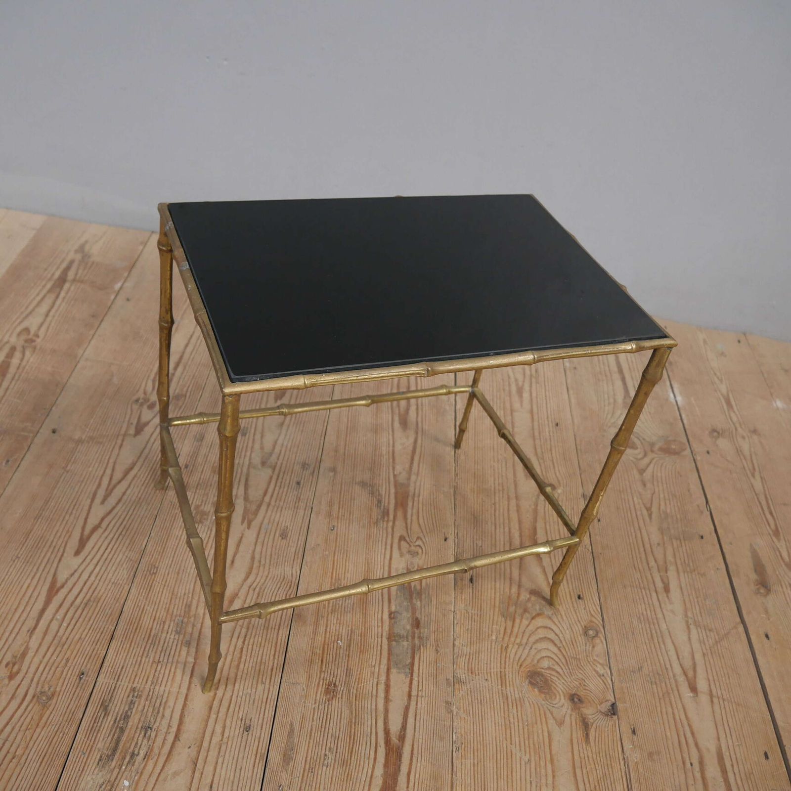 Maison Bagues Faux Bamboo Brass & Vitrolite Side Table photo 424.98