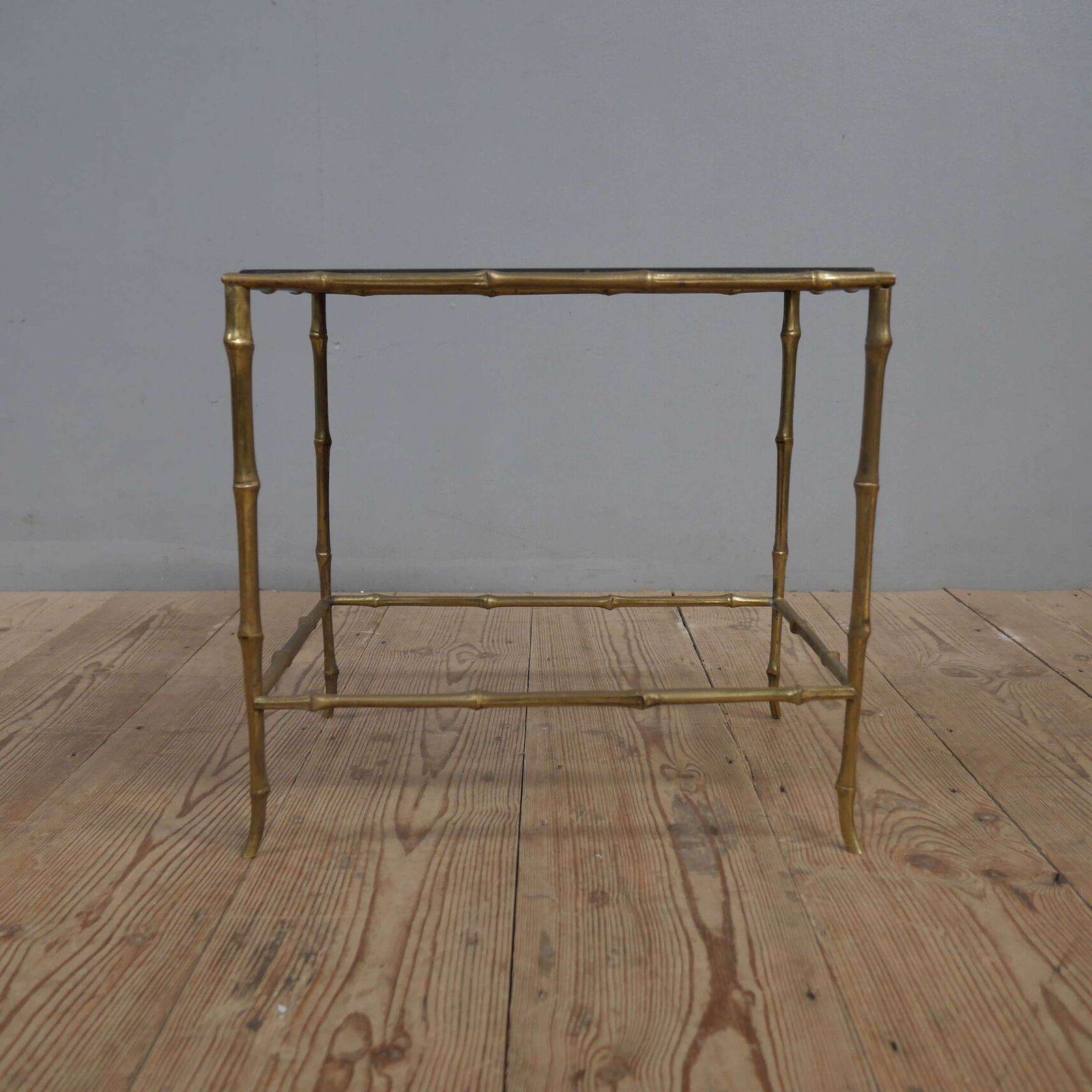 Maison Bagues Faux Bamboo Brass & Vitrolite Side Table photo vinterior