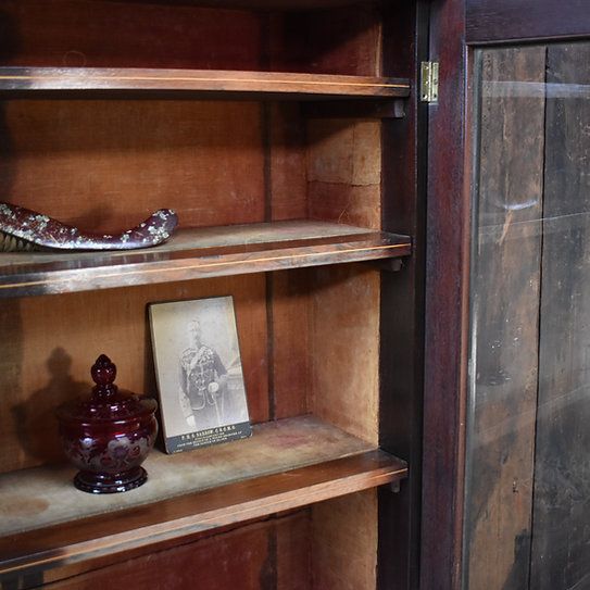 photo vinterior Antique Exquisite Inlaid Rosewood Satinwood Glazed Bookcase Leather Insert Desk