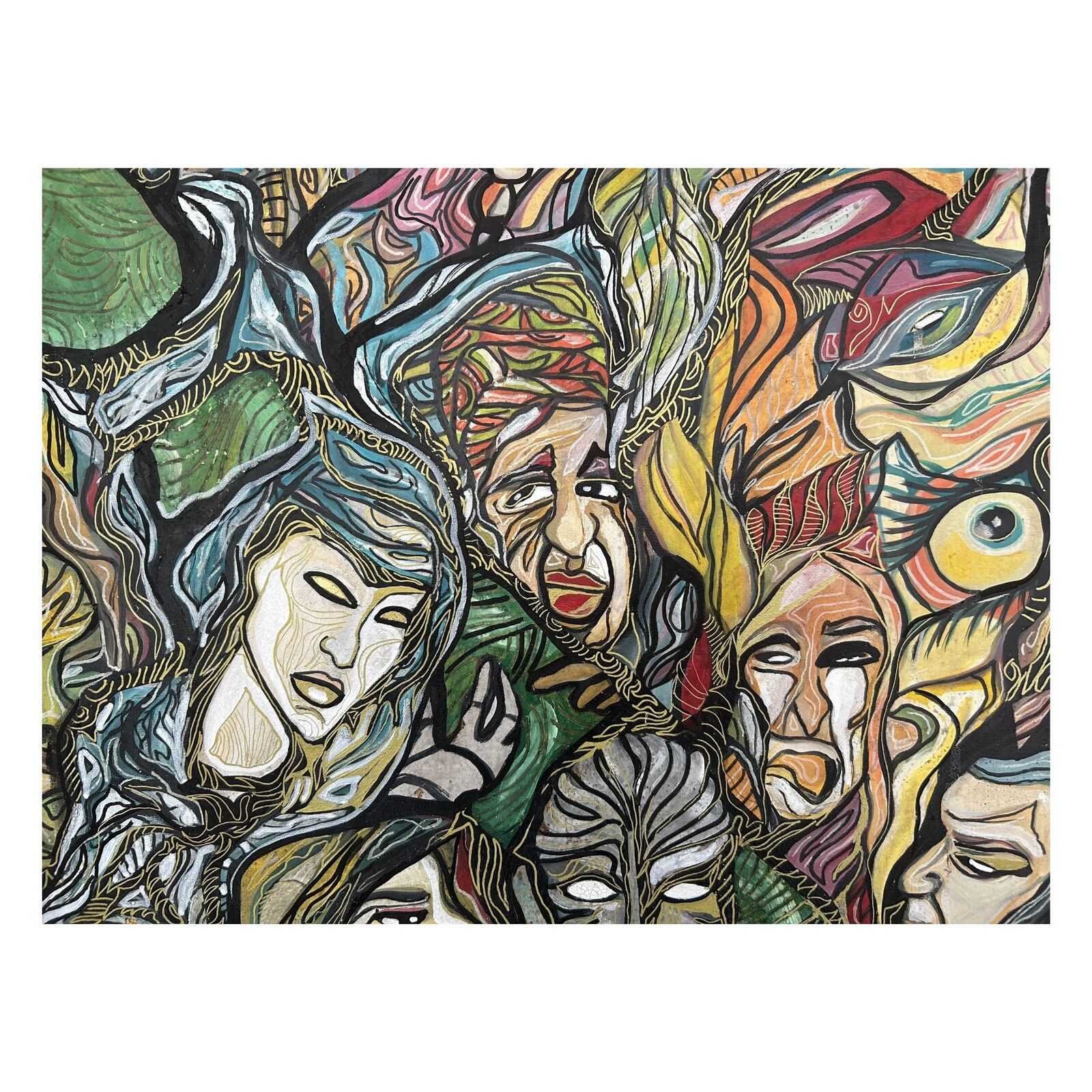 Original Acrylic Painting On Canvas, After Hieronymus Bosch By Marilena Fineanno photo vintage