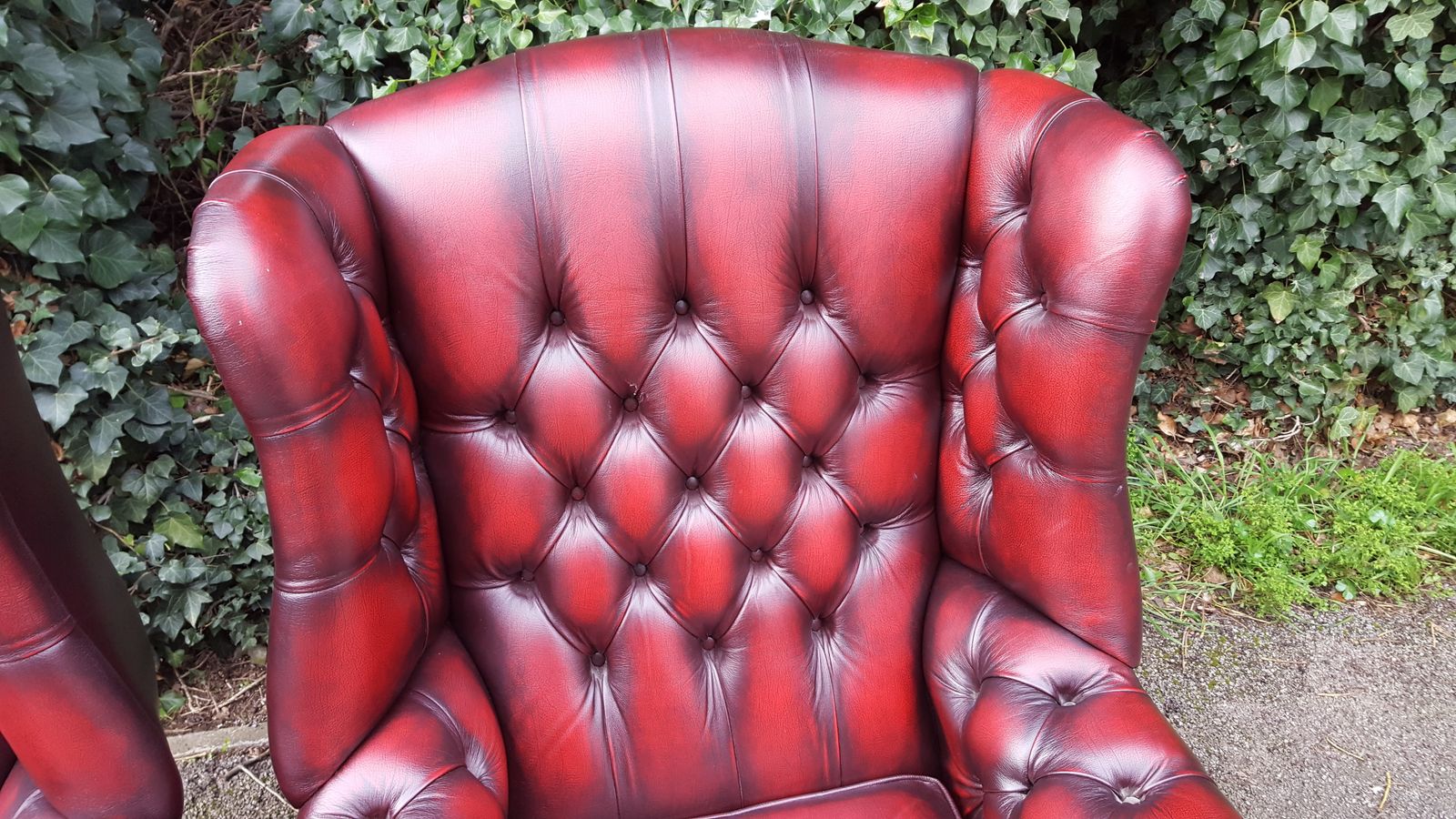 Matching Pair Of Mahogany Red Leather Chesterfield Wingback Armchairs photo buy