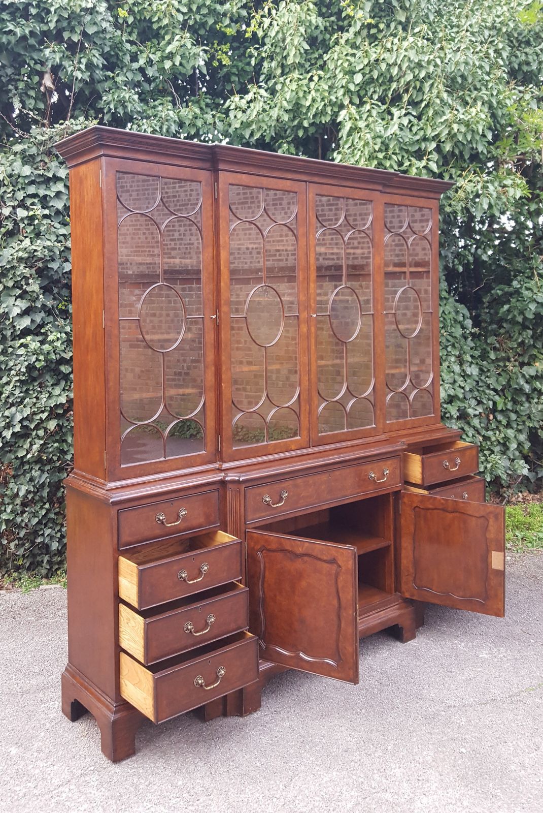 photo furniture Brights Of Nettlebed Burr Walnut Secretaire Breakfront Library Bookcase