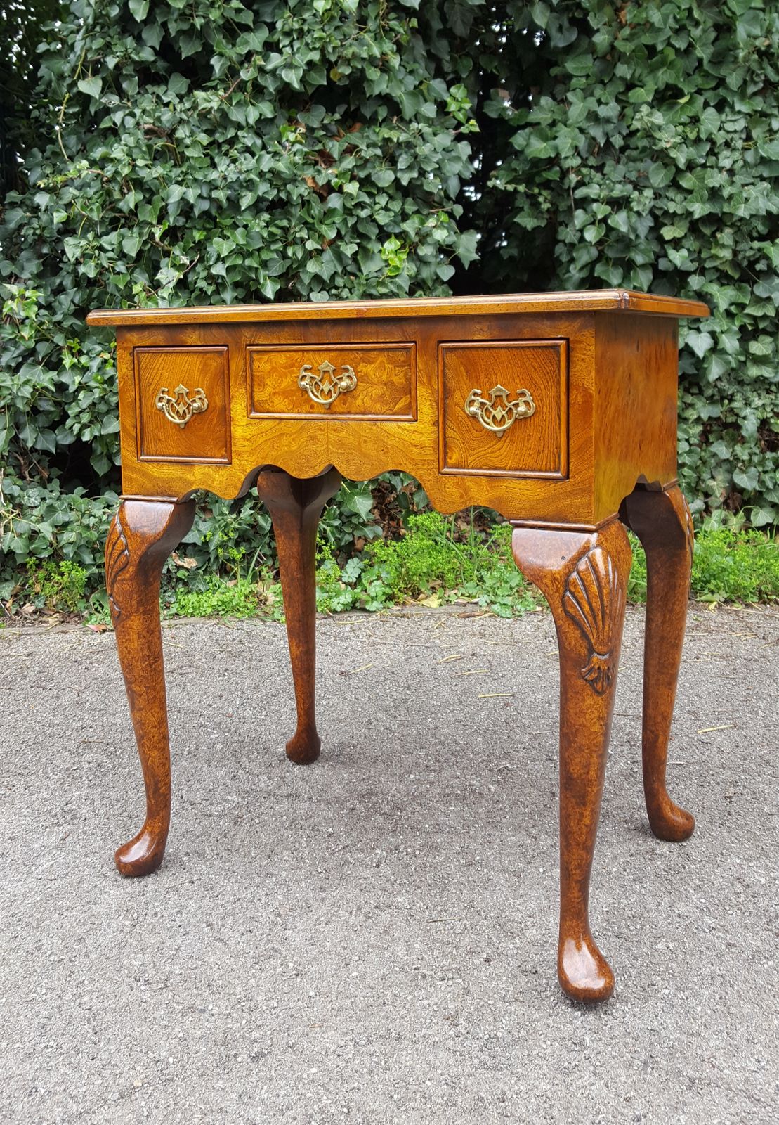 Antique Style Burr Walnut 3 Drawer Hall Table photo vintage