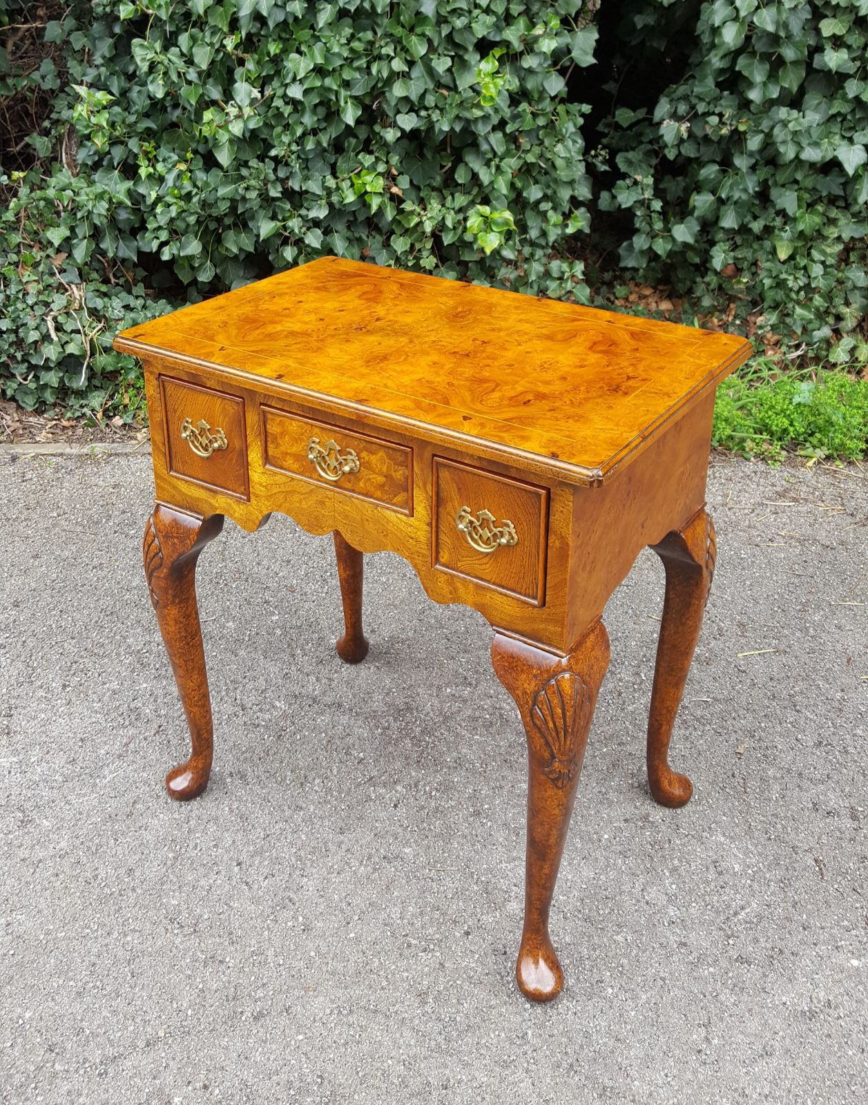 Antique Style Burr Walnut 3 Drawer Hall Table