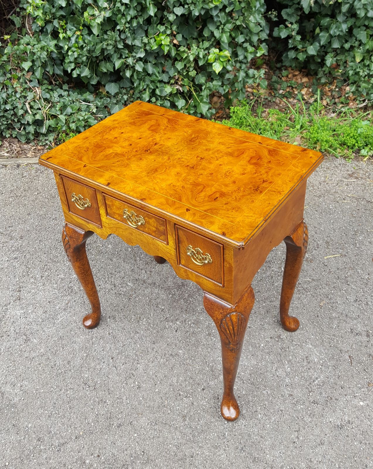 photo for sale Antique Style Burr Walnut 3 Drawer Hall Table