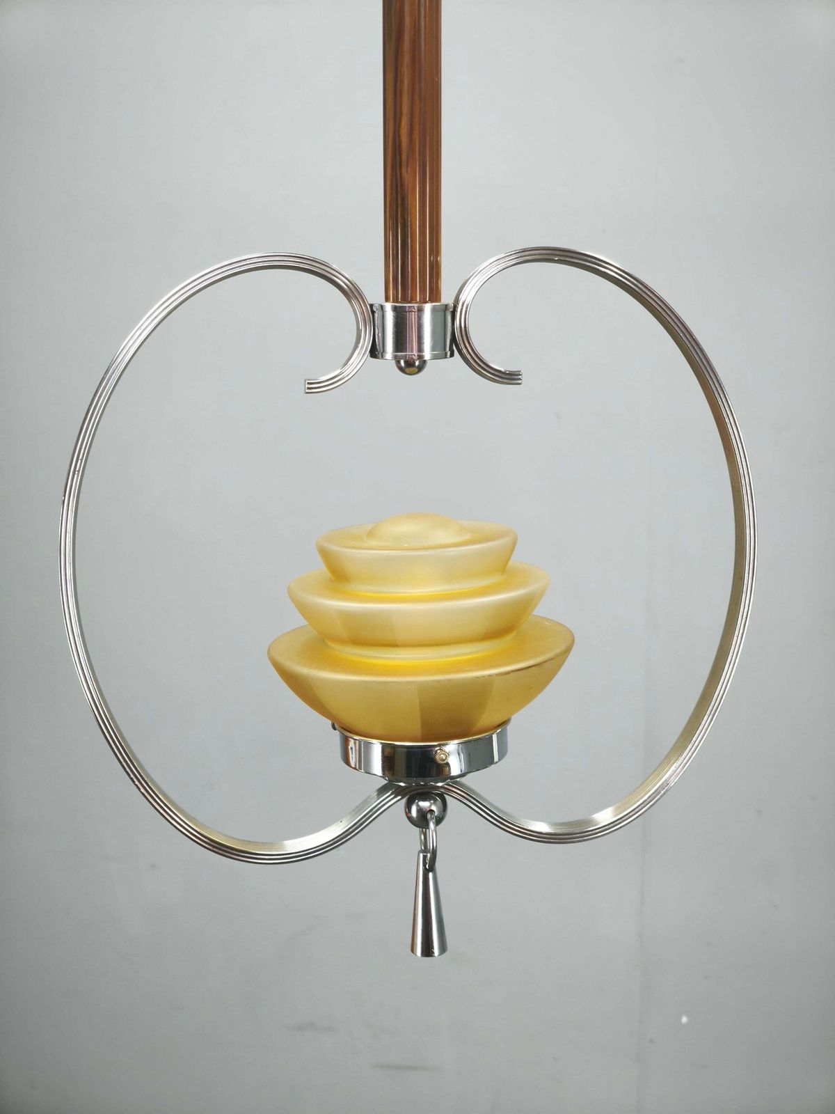 Lighting 1930s Czech Art Deco Chrome And Frosted Glass Chandelier photo