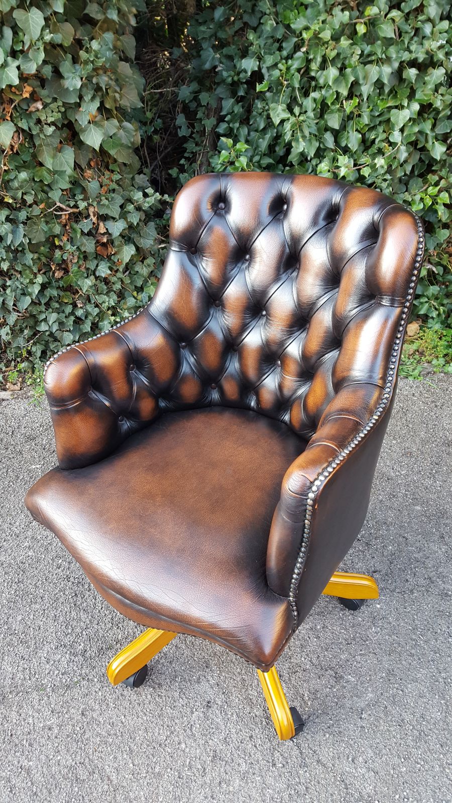 Antique Style Brown Leather Swivel Desk Chair photo Furniture