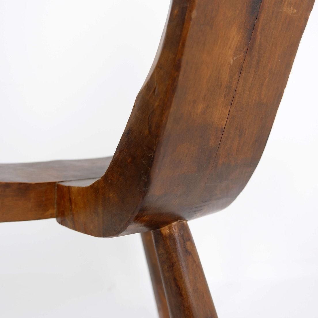 Primitive French Wooden Carved Tripod Chair, Wabi Sabi Style, Early 20th Century photo Furniture