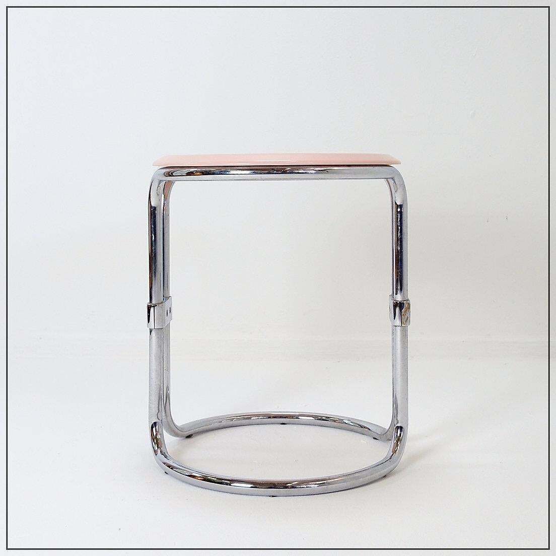 Bathroom Stool By Keuco Tubular Chrome & Powder Pink Plastic, 1980s photo furniture