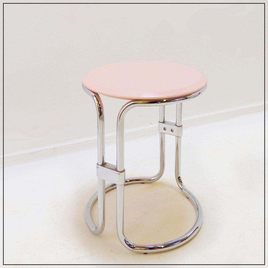 photo furniture Bathroom Stool By Keuco Tubular Chrome & Powder Pink Plastic, 1980s