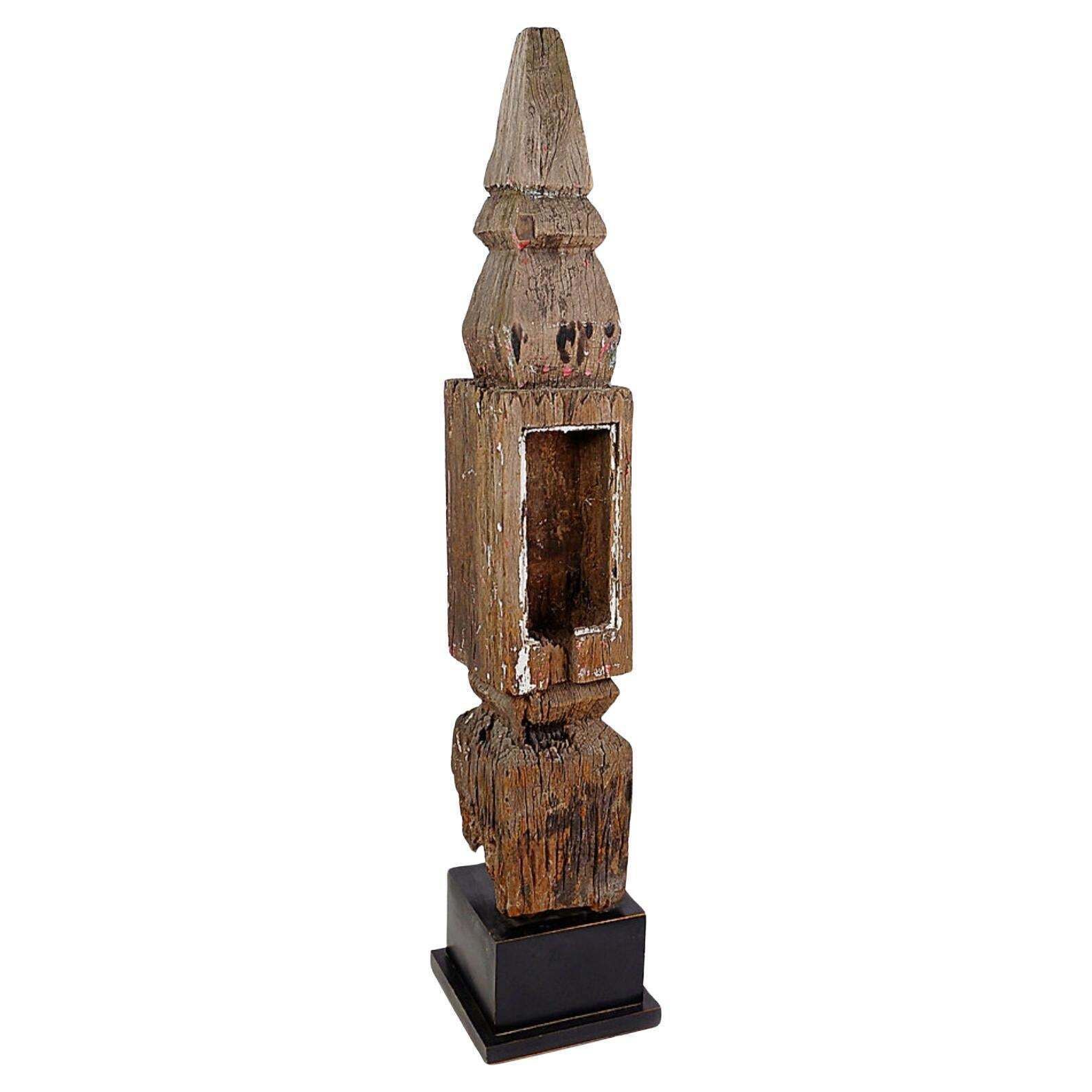 19th Century Thai Teak Wooden Stupa, Hand Carved Sculpture, Asia