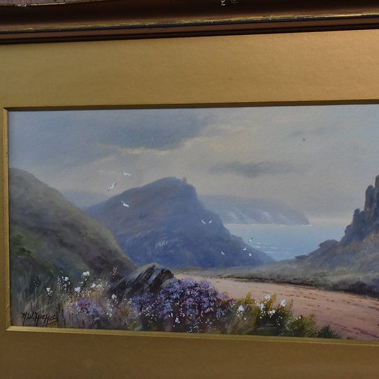 photo for sale Antique 1920 Herbert Hicks Valley Of Rocks Lynton Devon Watercolour Painting Art