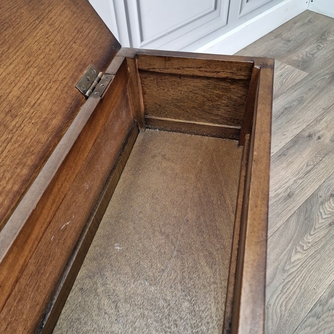Antique Wooden Carved Blanket Box Mule Chest Trunk Table On Turned Stand Oak photo vinterior