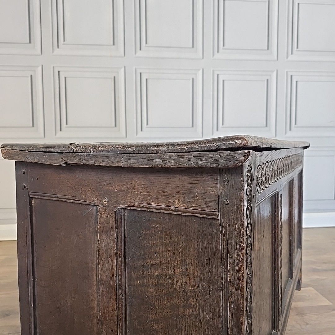 Antique Coffer Blanket Box Trunk Oak – Carved Guilloche Panels – 18th Century photo 730.0