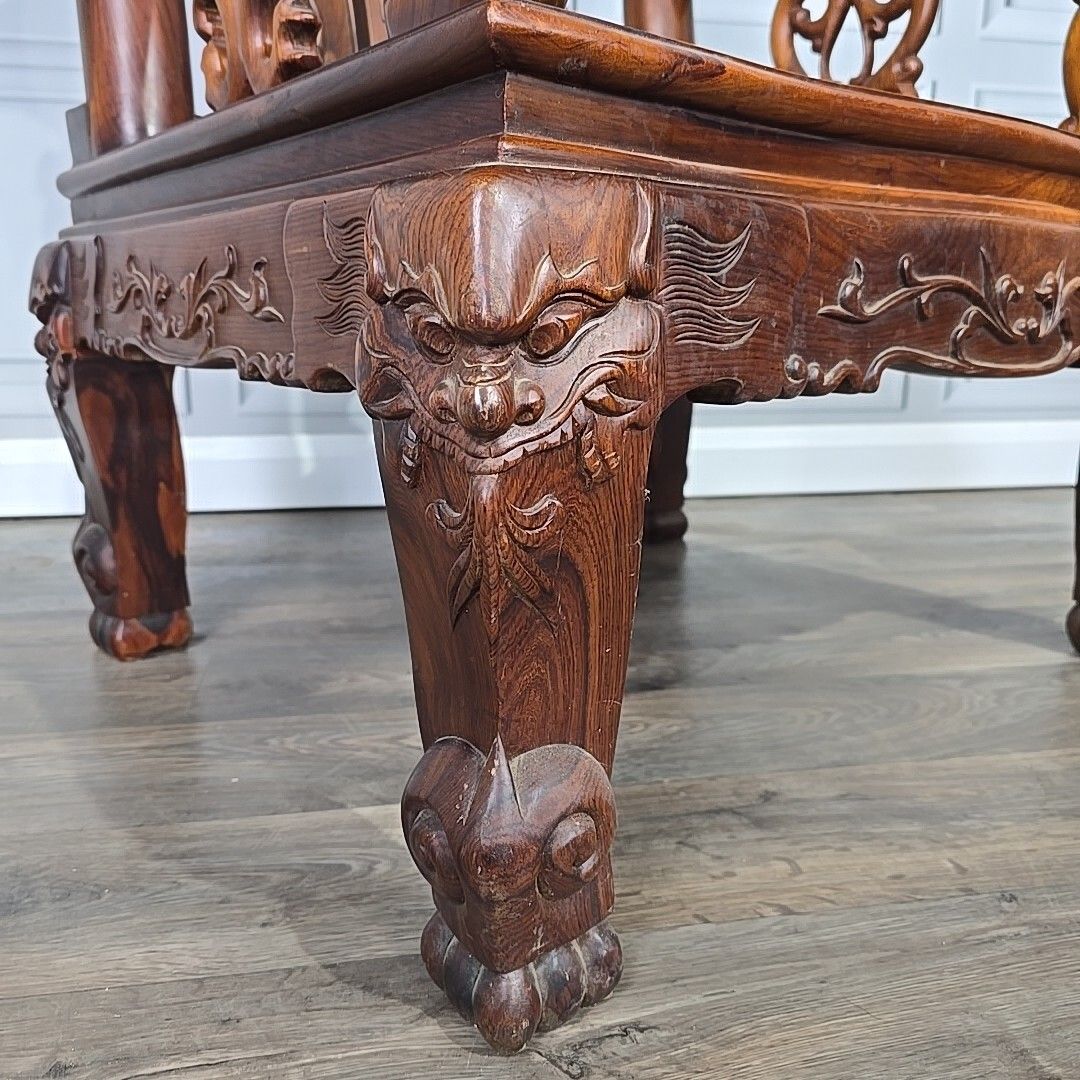 Antique Chinese Arm Chair Oriental Carved Heavy Rosewood Throne Mother Pearl photo for sale