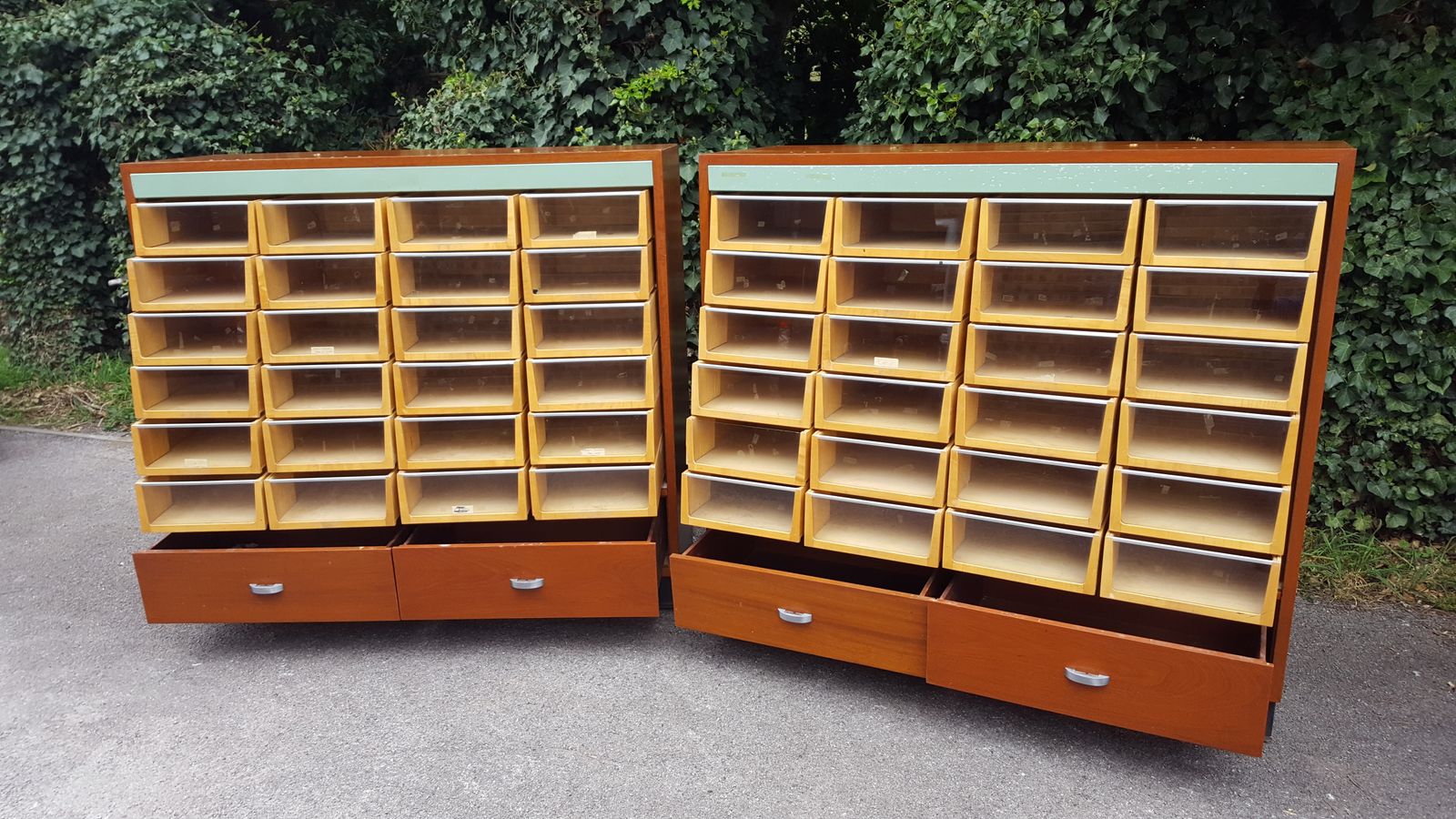 Matching Pair Of Mahogany Haberdashery Cabinets Harris & Sheldon Ltd Birmingham photo vintage