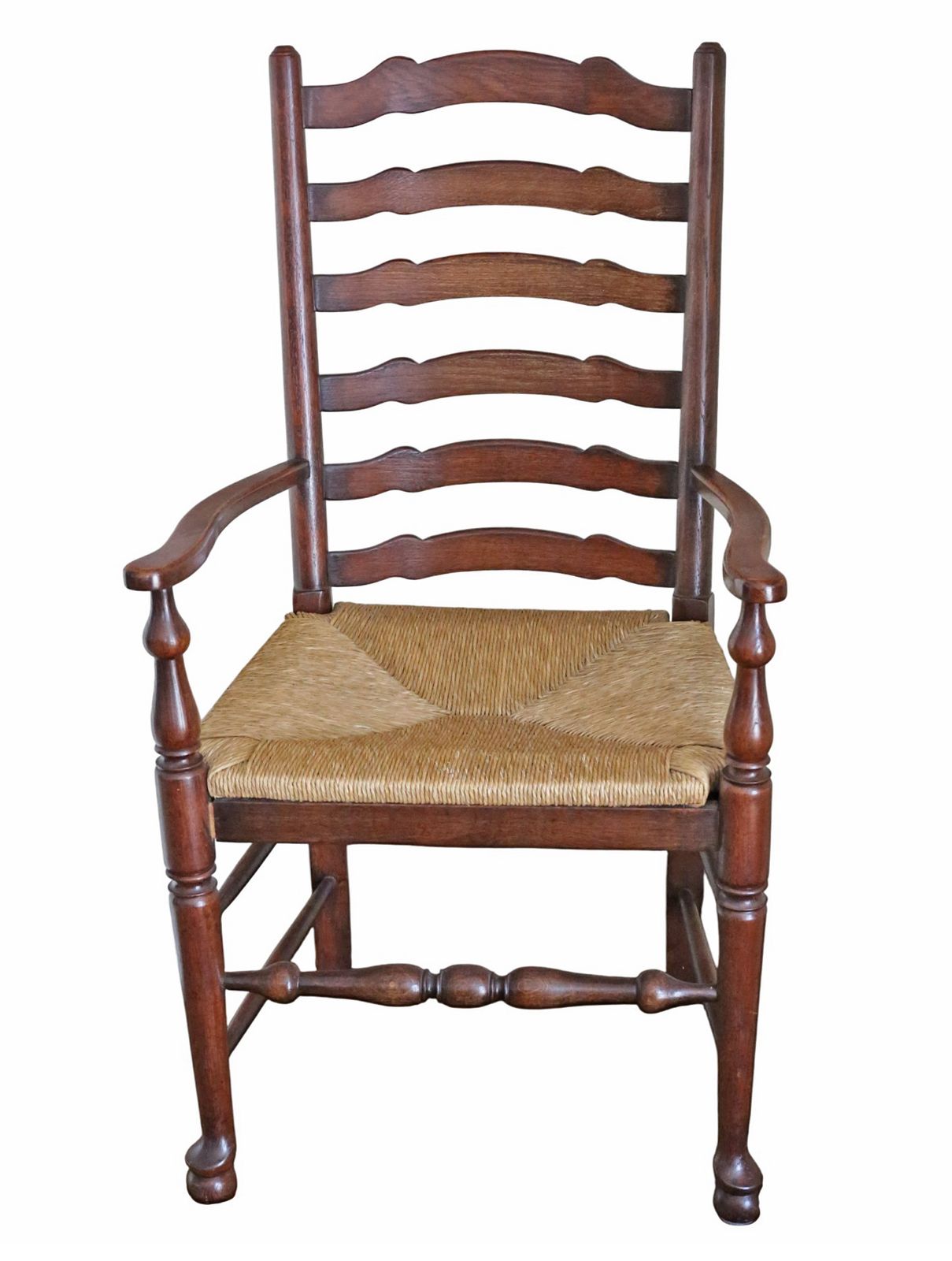 Vintage Retro Set Of 8 (6 + 2) Ladder Back Dining Chairs With Wicker Seats photo vinterior