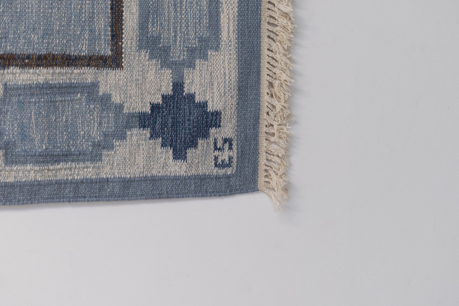 Mid Century Swedish Kilim In Blues And Browns photo Textiles