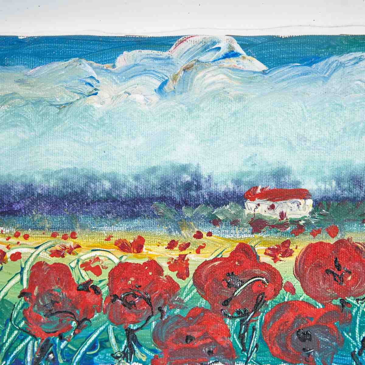 Oil On Vintage Canvas, Field Of Flowers photo for sale
