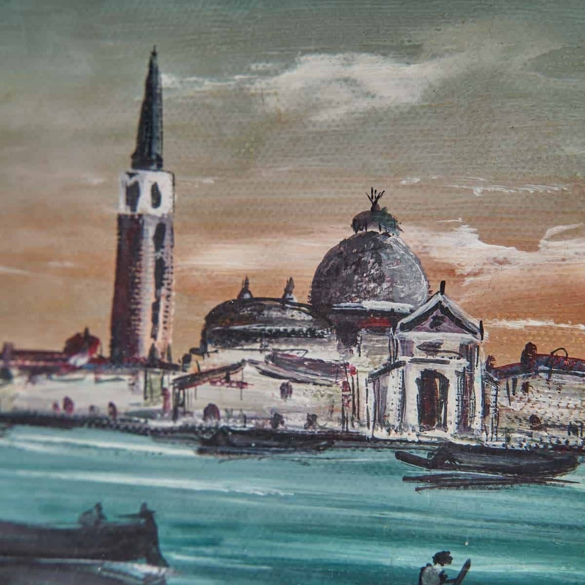 Oil On Canvas Of An Enchanting Venice, Picture With Golden Frame photo for sale