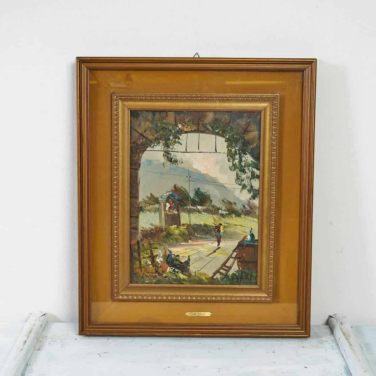 Oil On Panel, Country House By Aldo Pironti, 20th Century