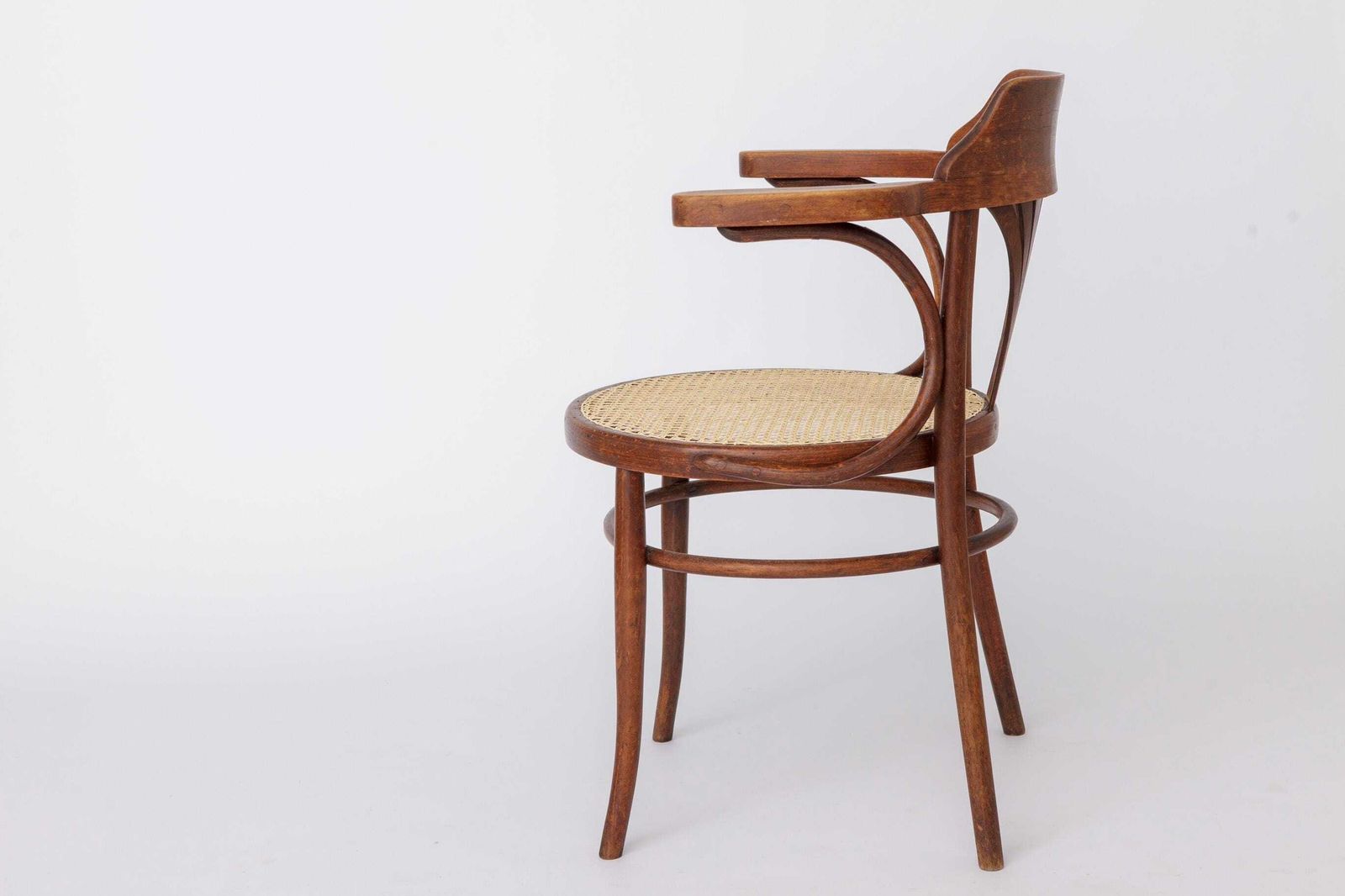 Vintage Bentwood Chair By Fischel Austria 1940s 1950s | Restored Beech Wood & New Rattan Seat | Desk Or Dining Chair photo vinterior