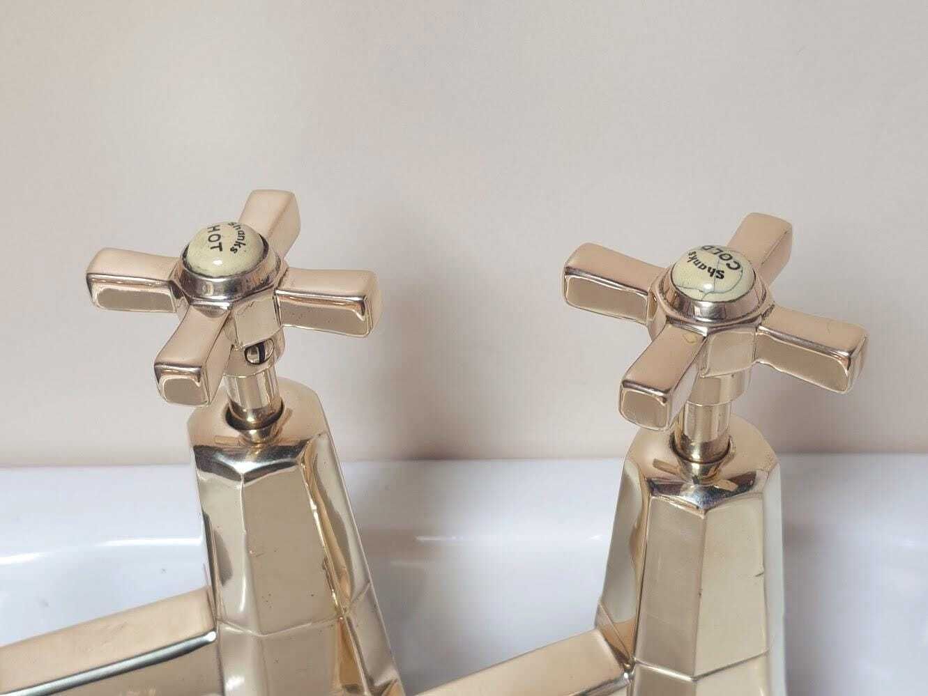 Pair Of Original Art Deco Basin Taps, Polished Brass Sink Faucets, 1920s Basin Taps, Overhauled And Ready To Fit photo Home Decor