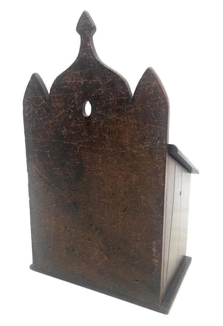 Antique Gothic Revival Wooden Salt / Candle Box / C.1900 Wall Hanging / Tabletop photo buy