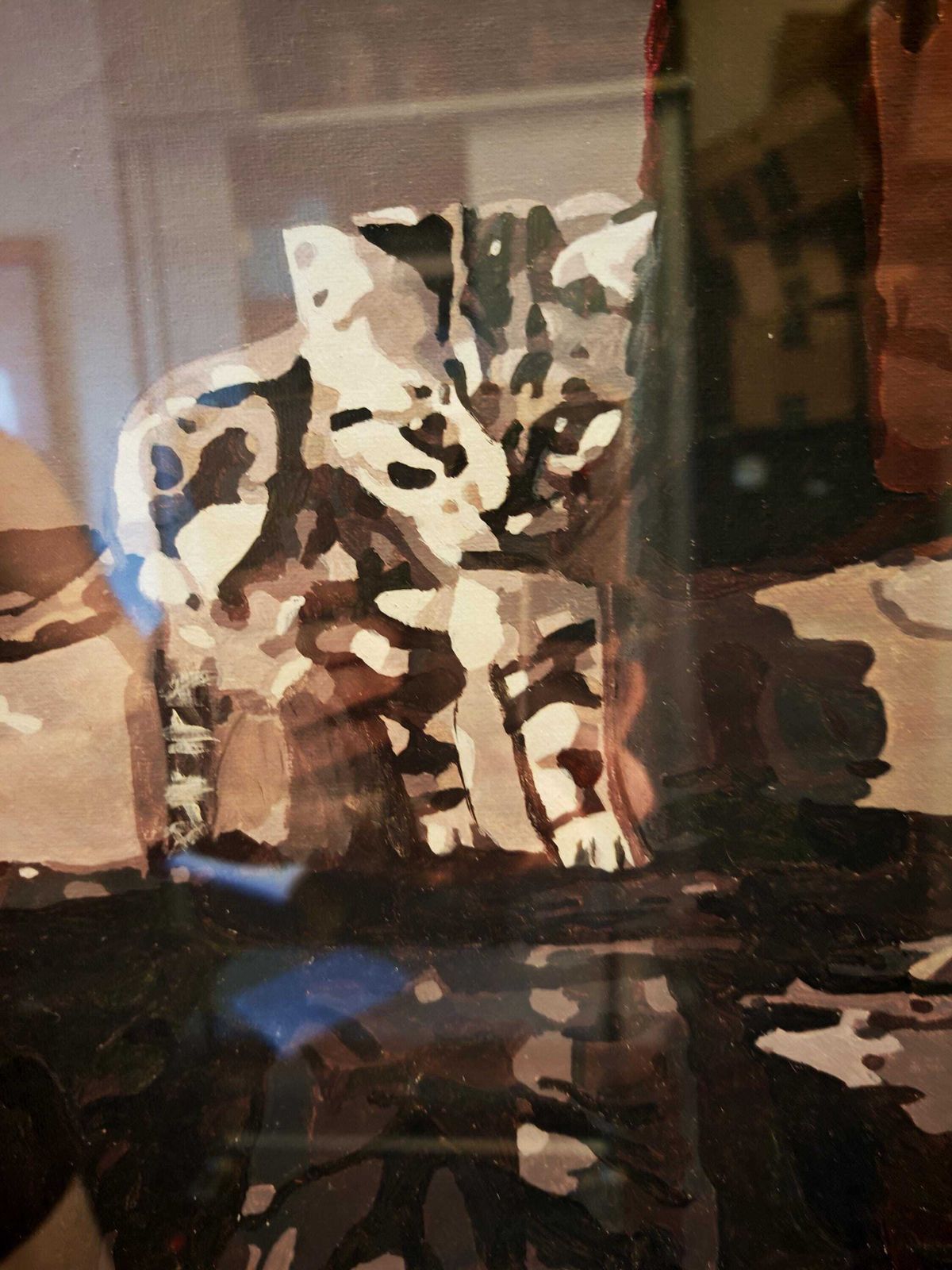 Table d'appoint/écran de cheminée metamorphic vintage, avec chaton et reflet de tigre peints à la main - Bon état photo Art