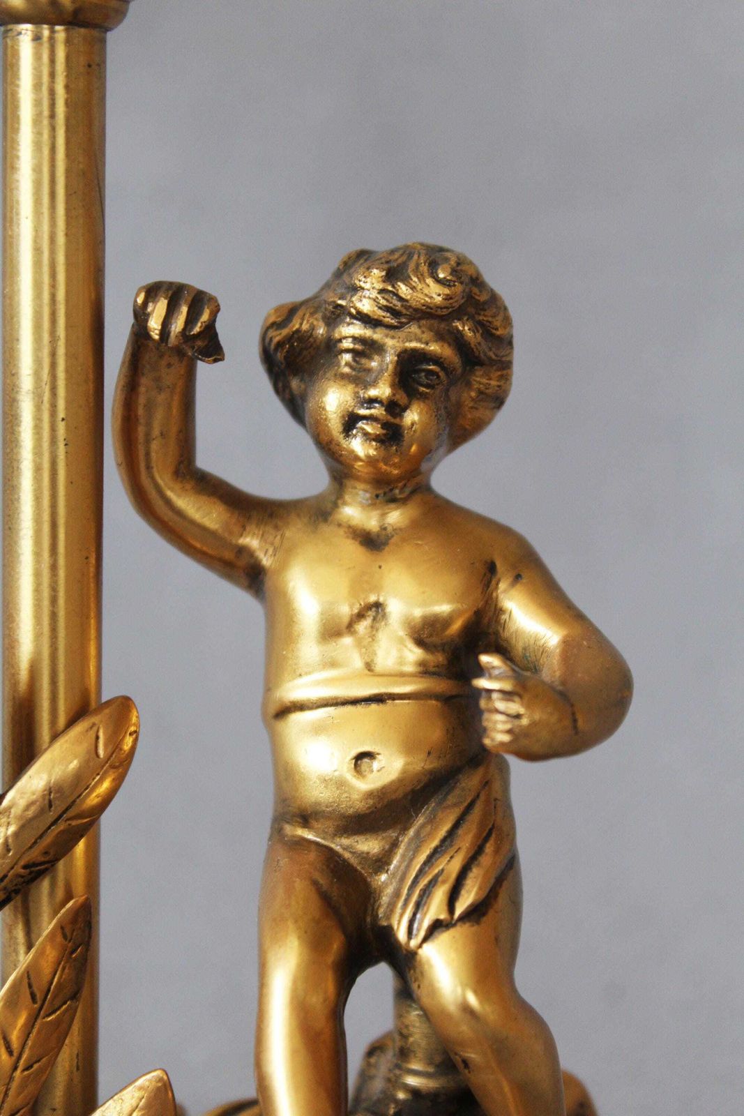 Vintage Heavy Cast Brass French Lamp, In The Louis XVI Style, Putti Cherub, Gilt Bronze, Table Lamp, Works, Sculpture Figurine photo for sale