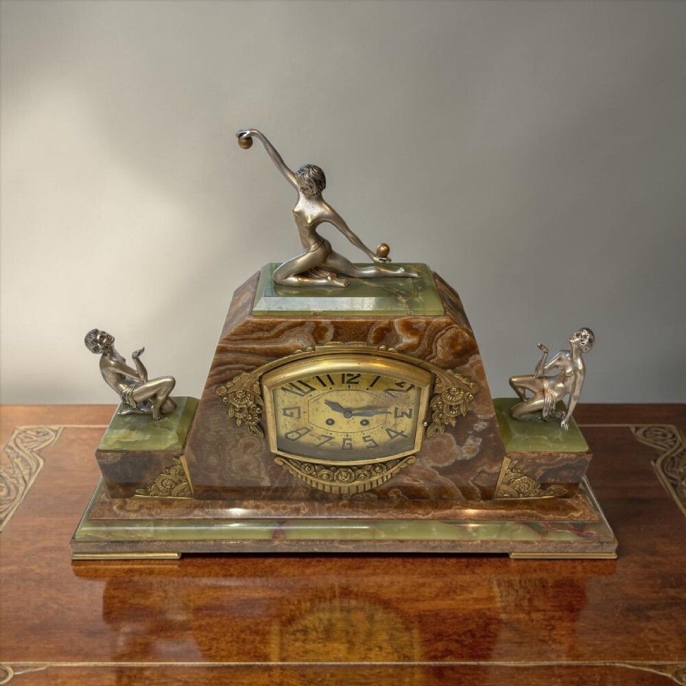 Art Deco French Clock With Its Pair Of Matching Garnitures photo 2550.0