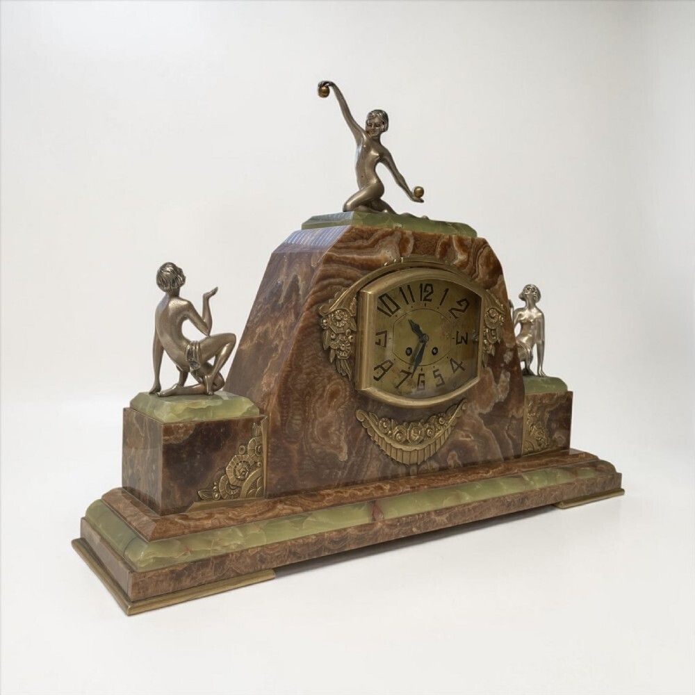 Art Deco French Clock With Its Pair Of Matching Garnitures photo buy