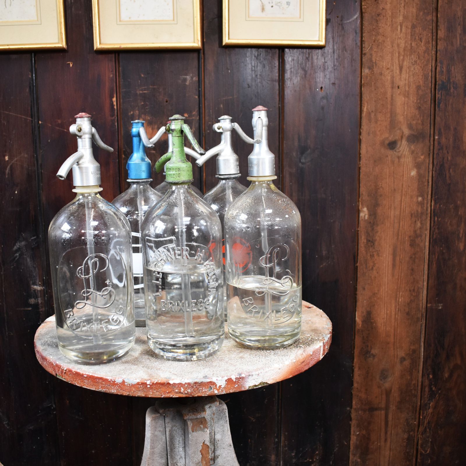 Antique 1927  1971 Ledermaier Brixlegg Six Soda Syphon Original Crate Austrian photo for sale