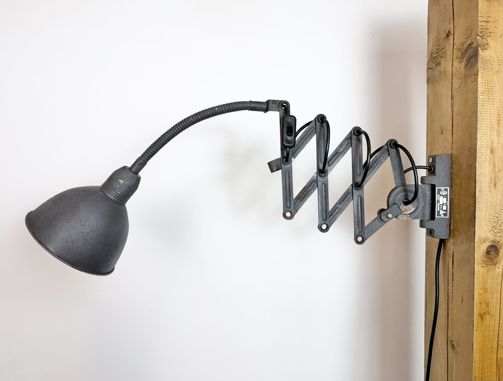 Grey Industrial Gooseneck Scissor Wall Lamp From Elektroinstala, 1960s photo furniture