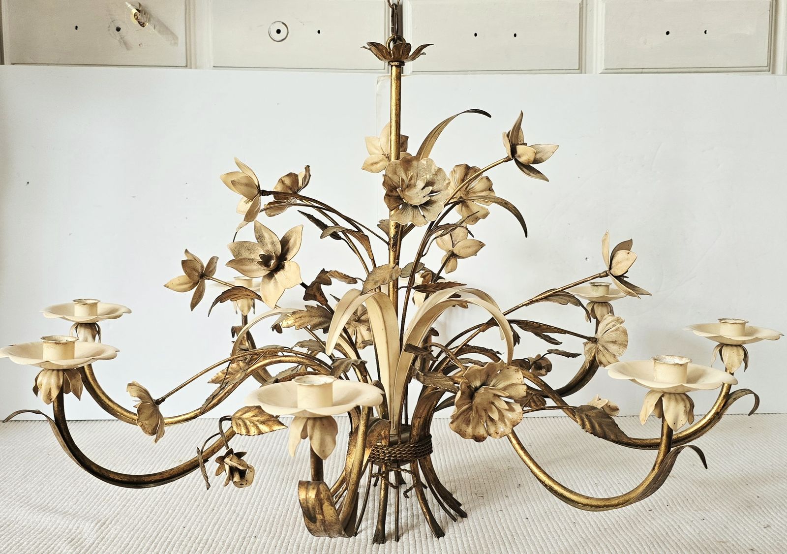 A Huge Mid Century Italian 8 Arm Toleware Chandelier, Masca.