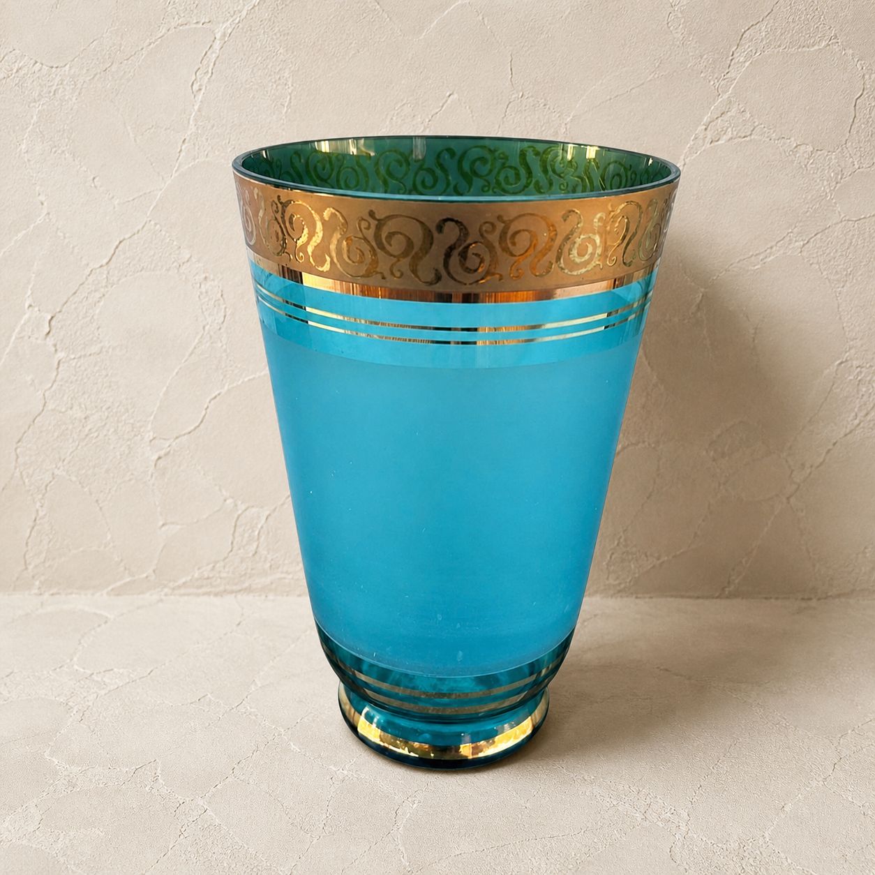Art Deco Blue Glass Vase With Gilt Decoration, C.1930s