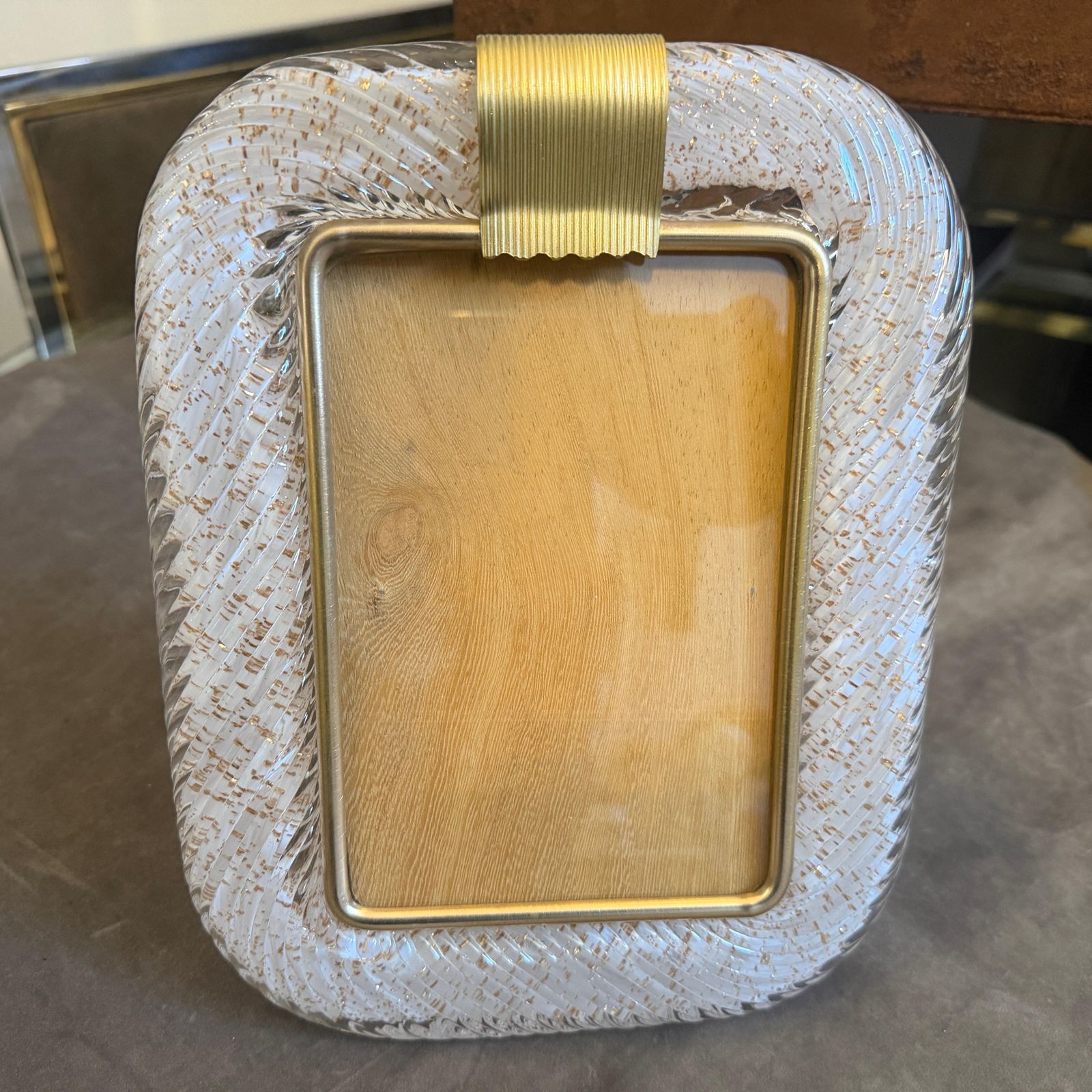 1990s Barovier Style Art Deco White And Gold Murano Glass Picture Frame photo for sale