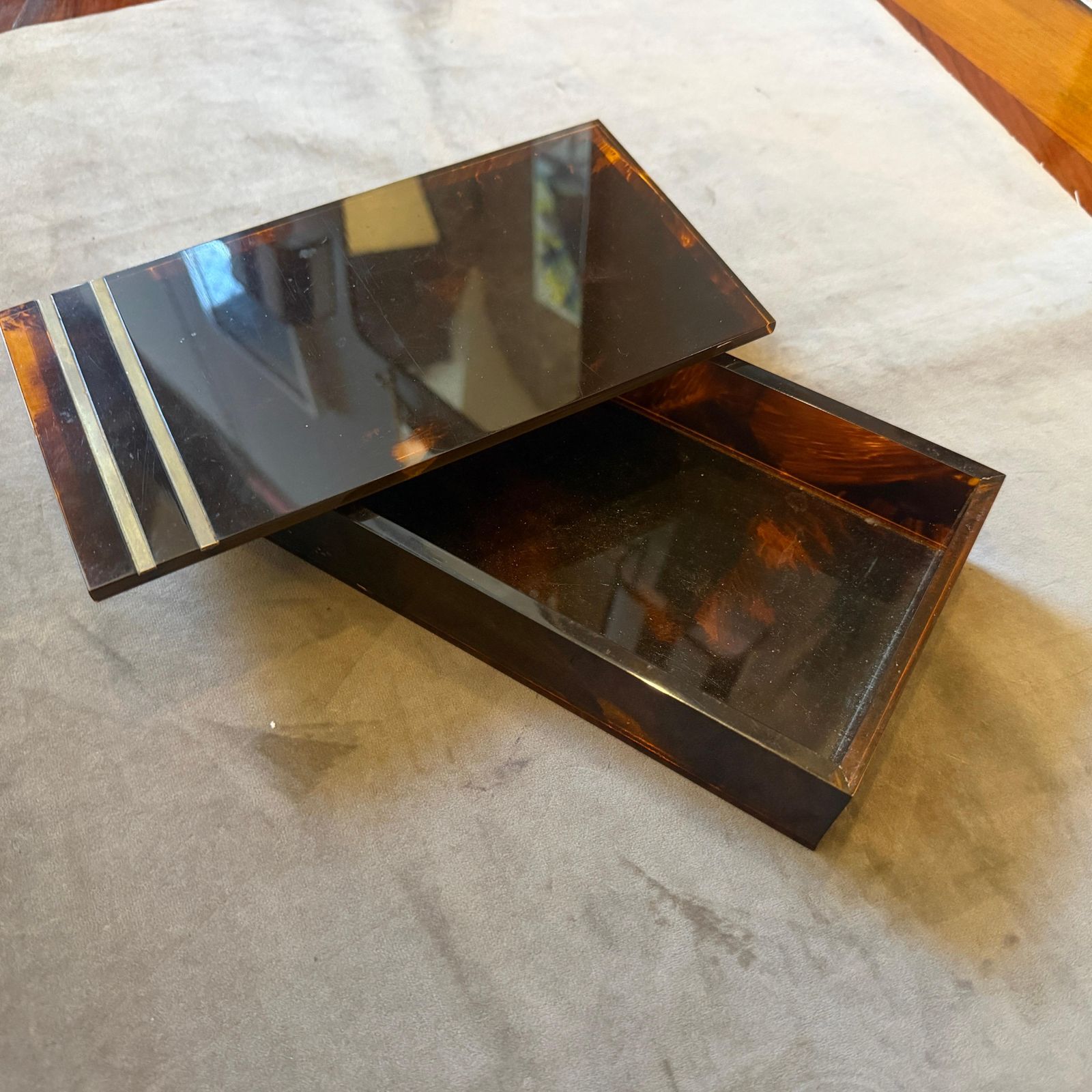 1970s Mid Century Modern Faux Tortoiseshell Lucite Luxury Box Dior Home Style photo 499.0