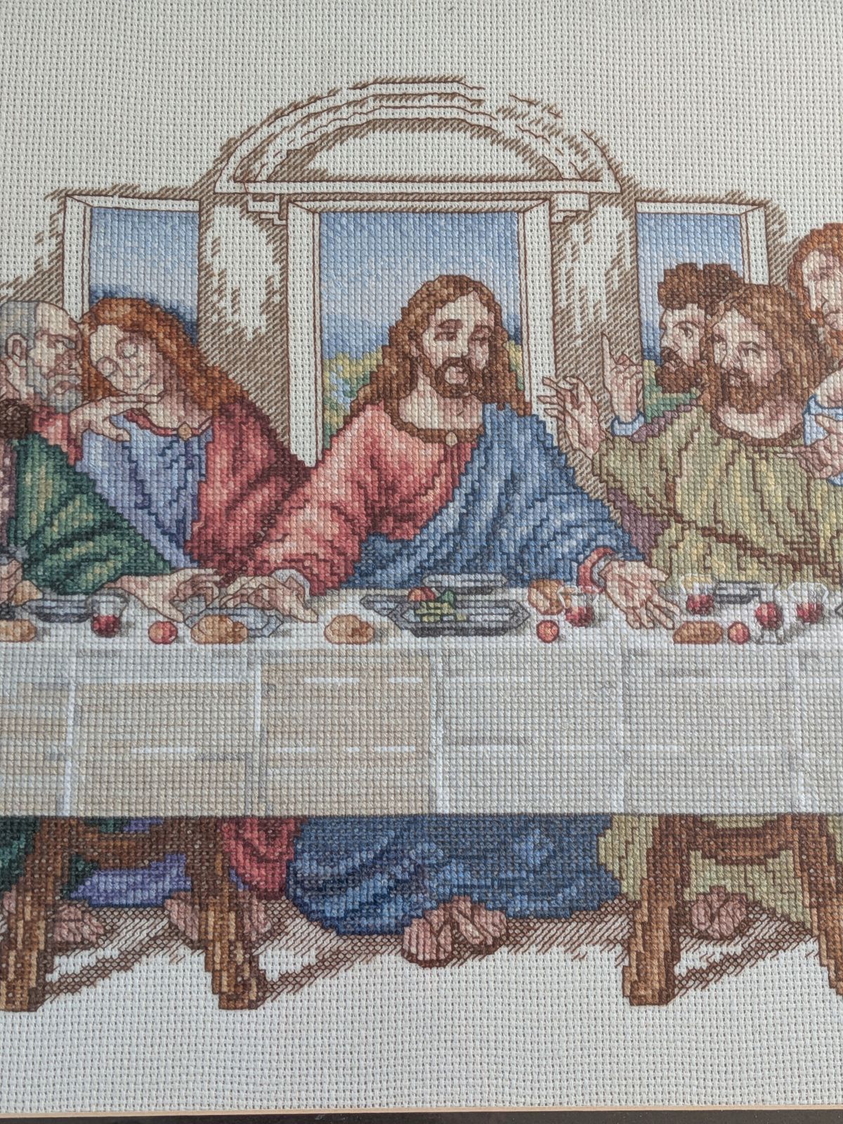 Large Vintage Framed Cross Stitch The Last Supper   Handmade Religious Wall Art photo furniture
